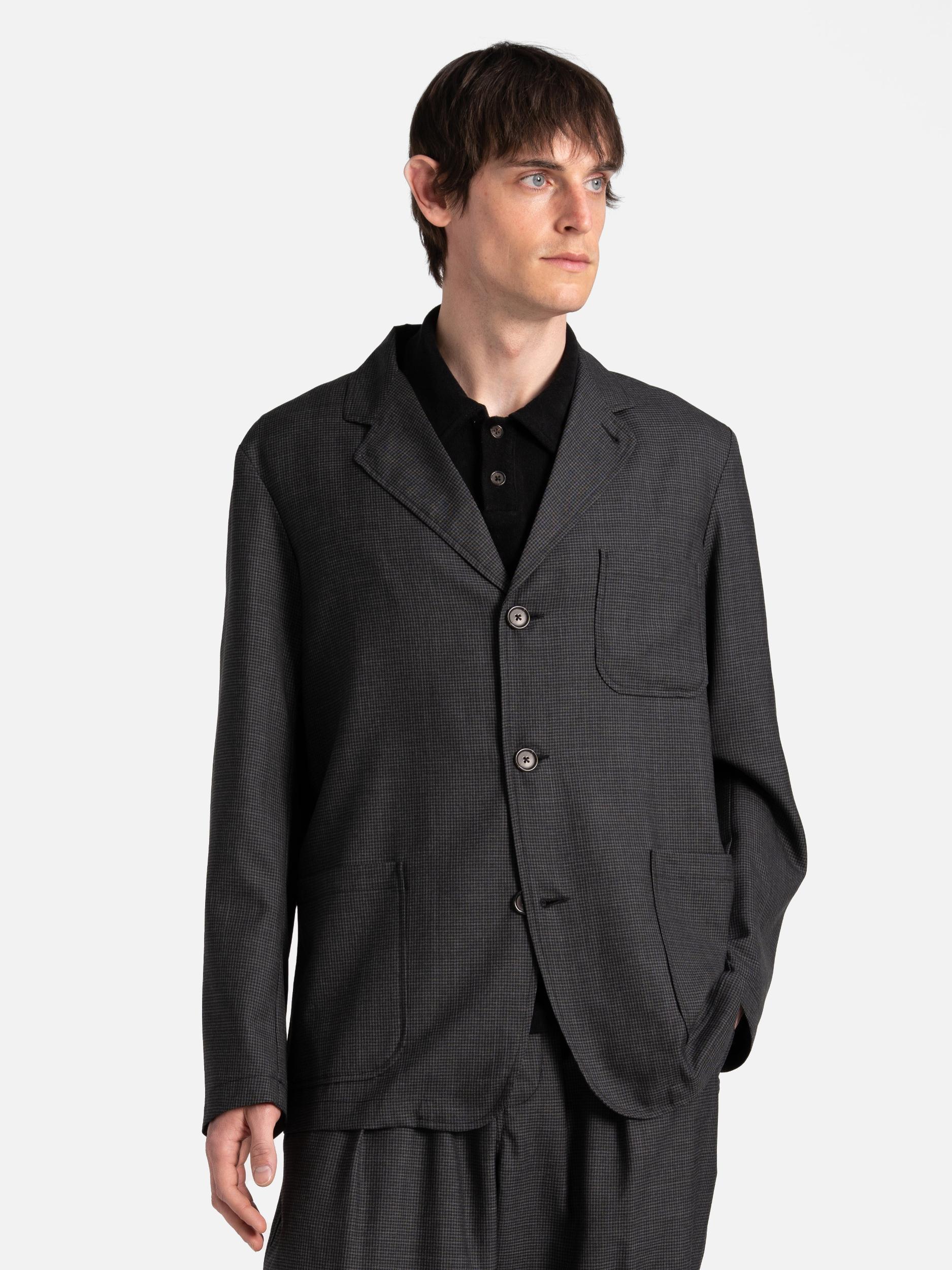 Black Mini Check Three Button Jacket Product Image