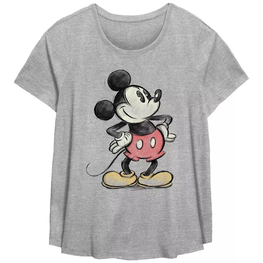 Disneys Mickey Mouse Color Sketch Plus Size Flowy Graphic Tee, Womens Grey Gray Product Image