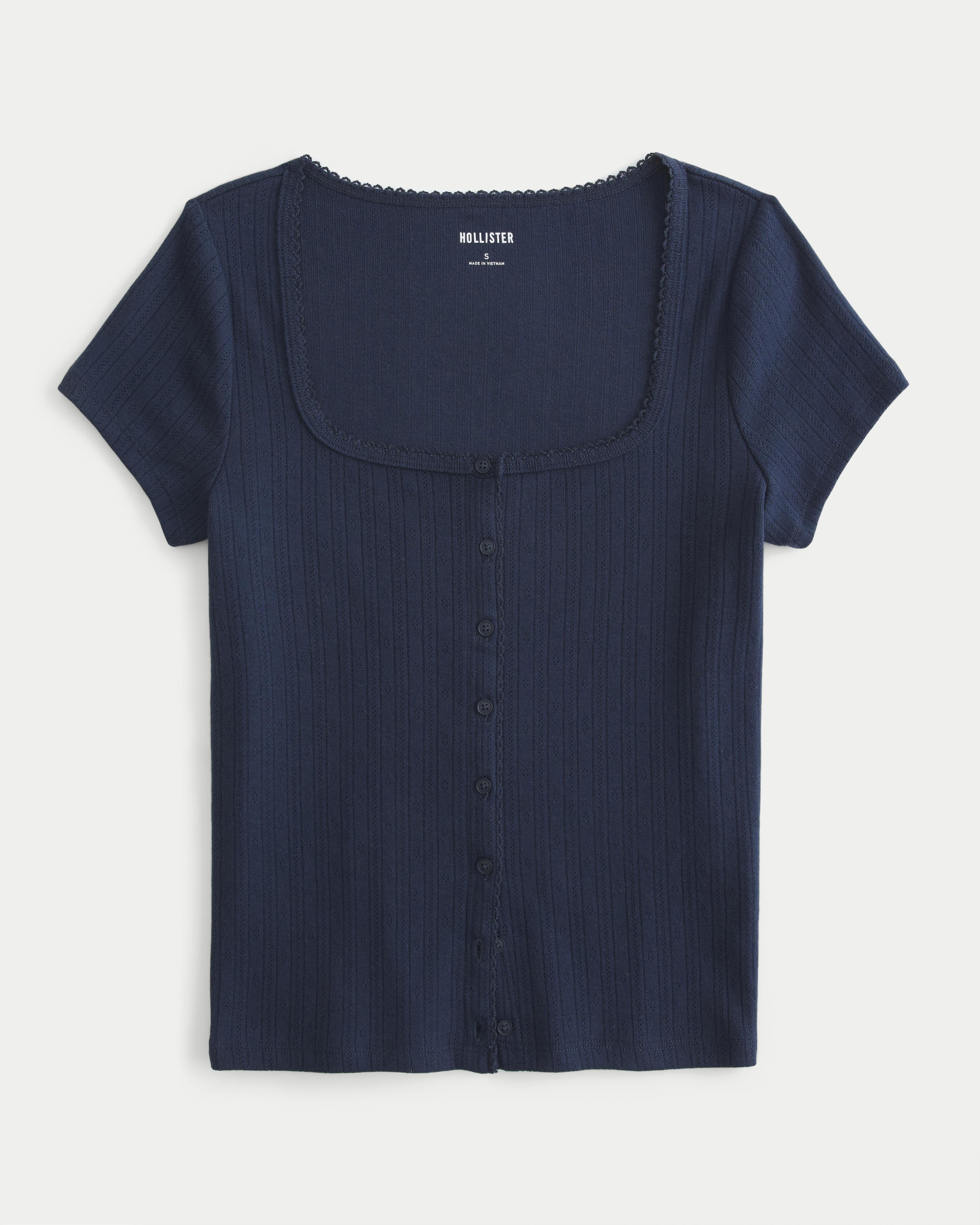 Short-Sleeve Button-Through Pointelle Top Product Image