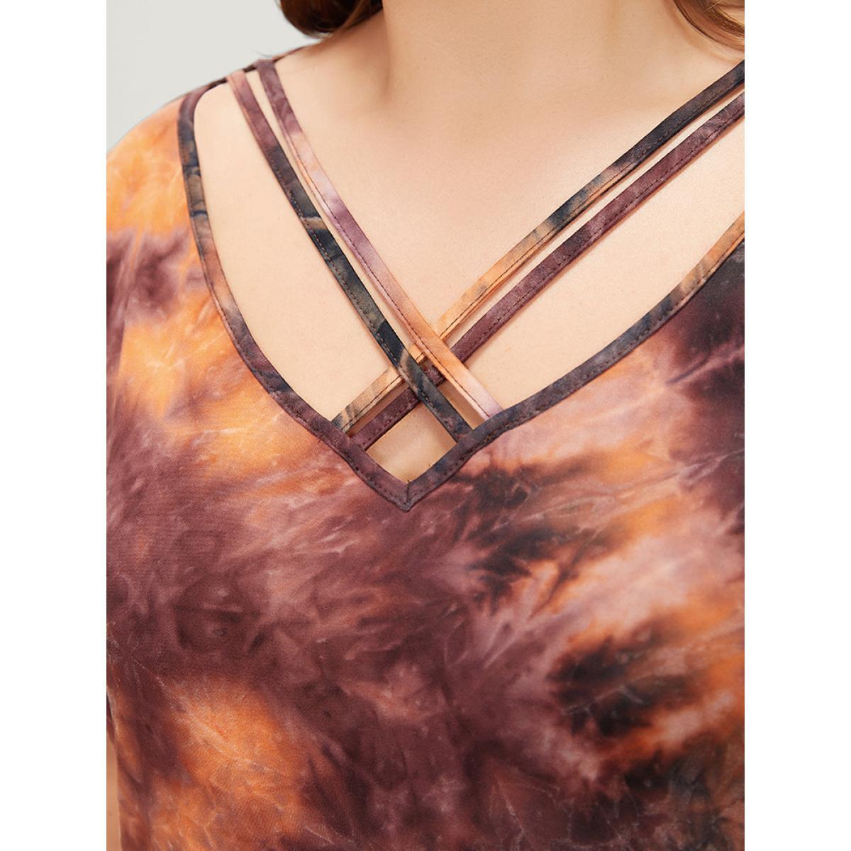 Plus Size Tie Dye Pocket Crisscross Neck Dress Multicolor Women Casual Tie Dye V-neck Short sleeve Curvy Midi Dress BloomChic 12/L Product Image