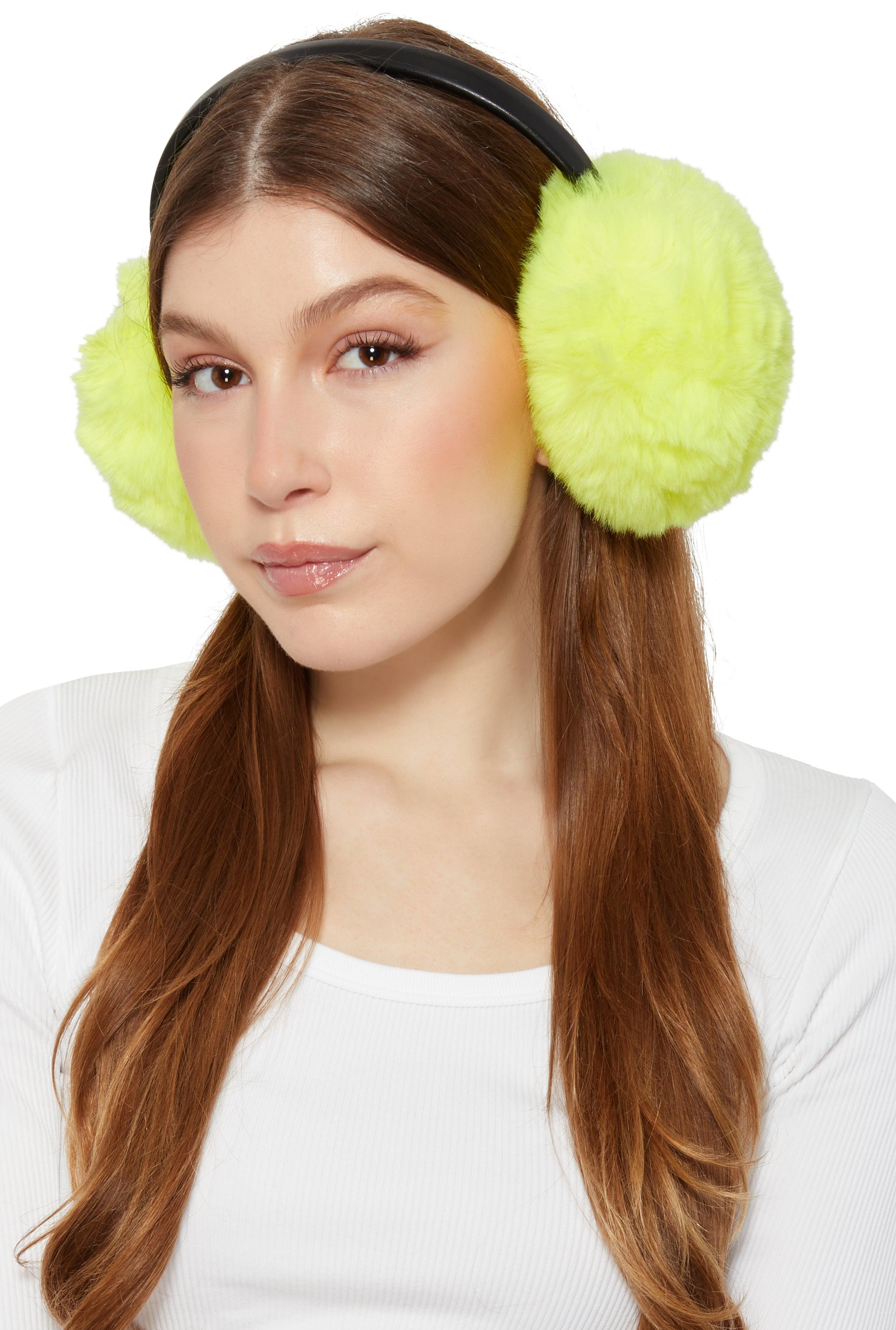 Womens Faux Leather Band Faux Fur Earmuffs Product Image