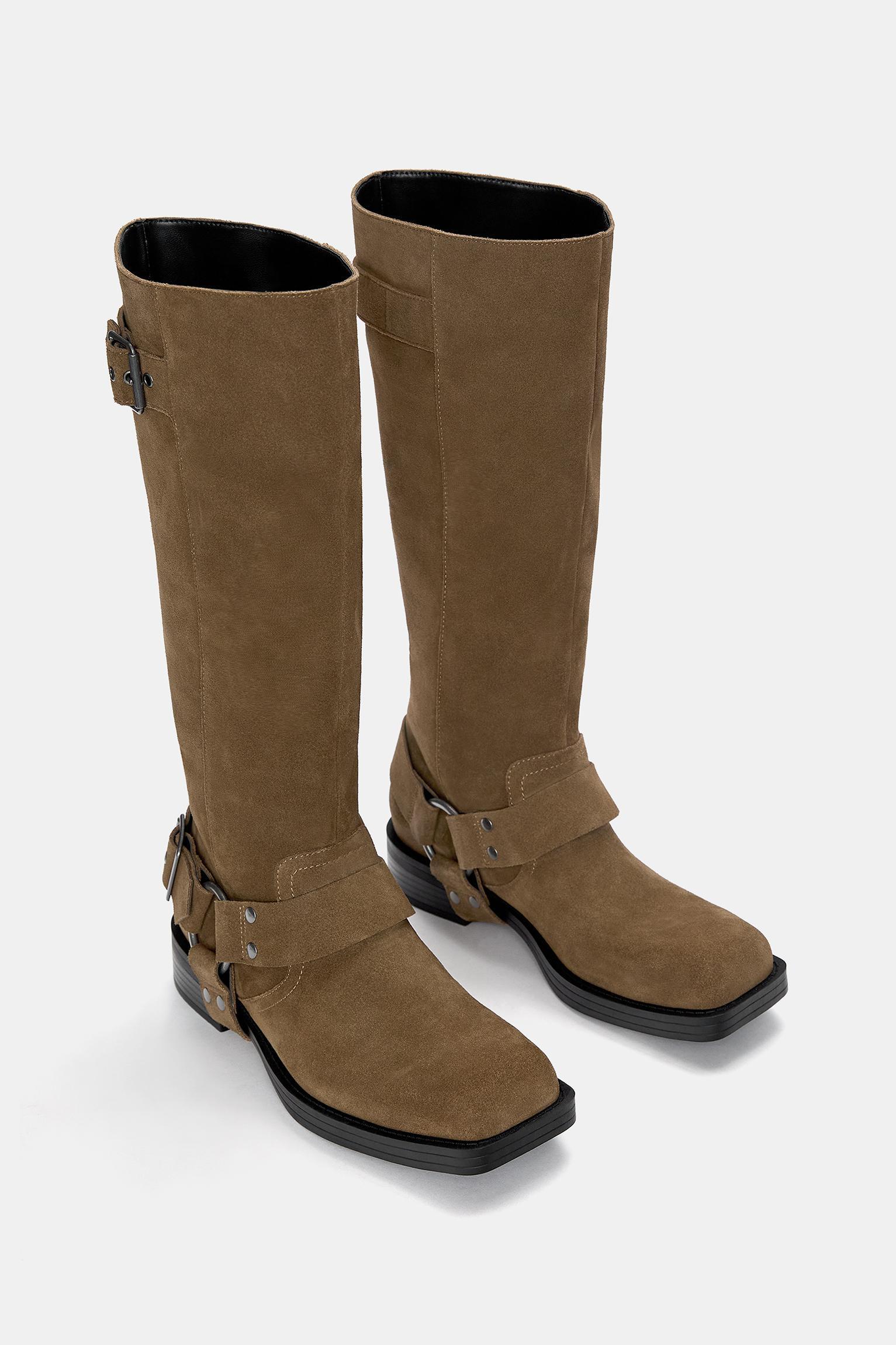 Leather knee-high biker boots Product Image