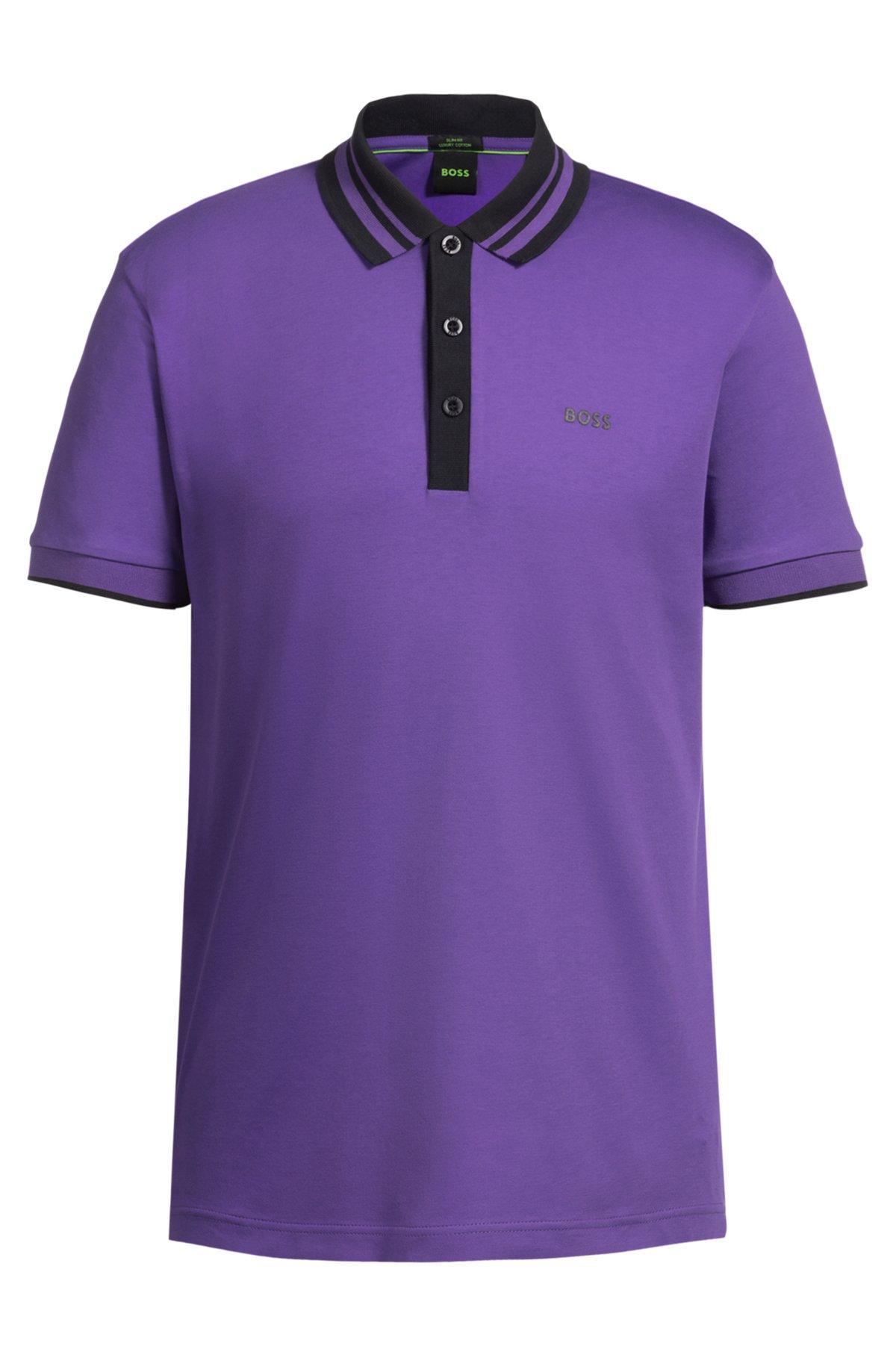 Interlock-cotton polo shirt with striped collar Product Image