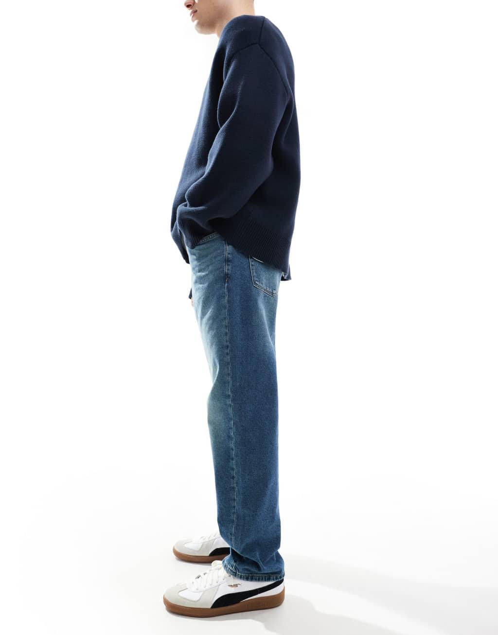 ONLY & SONS Edge straight fit jeans in dark washed blue Product Image