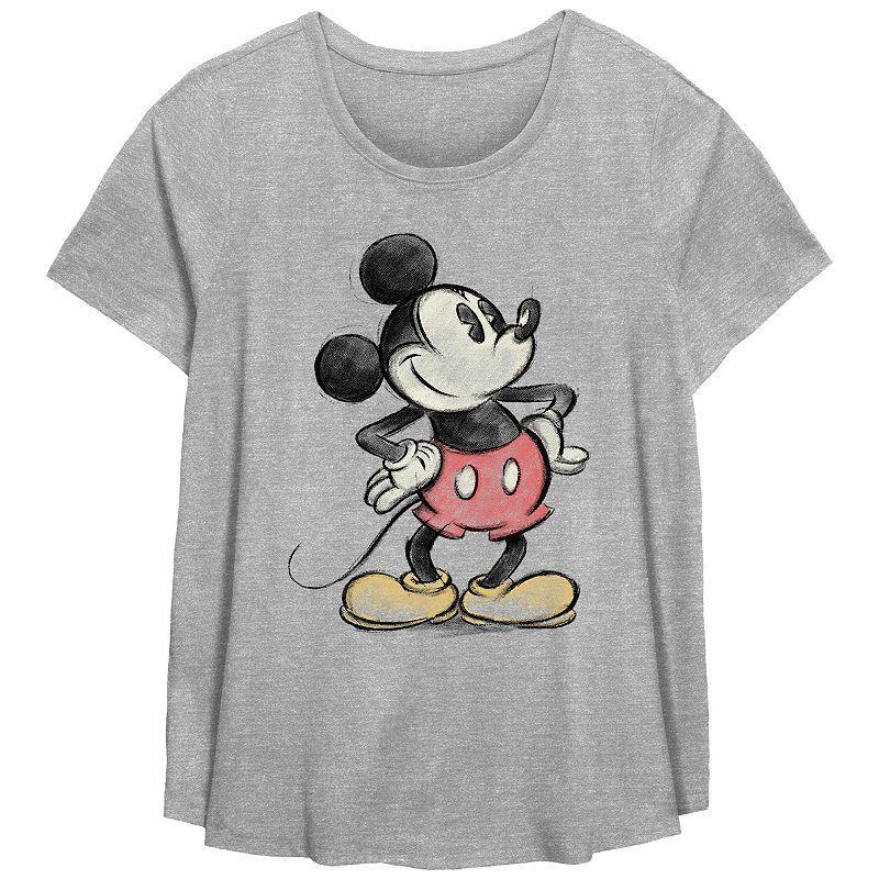Disneys Mickey Mouse Color Sketch Plus Size Flowy Graphic Tee, Womens Grey Gray Product Image