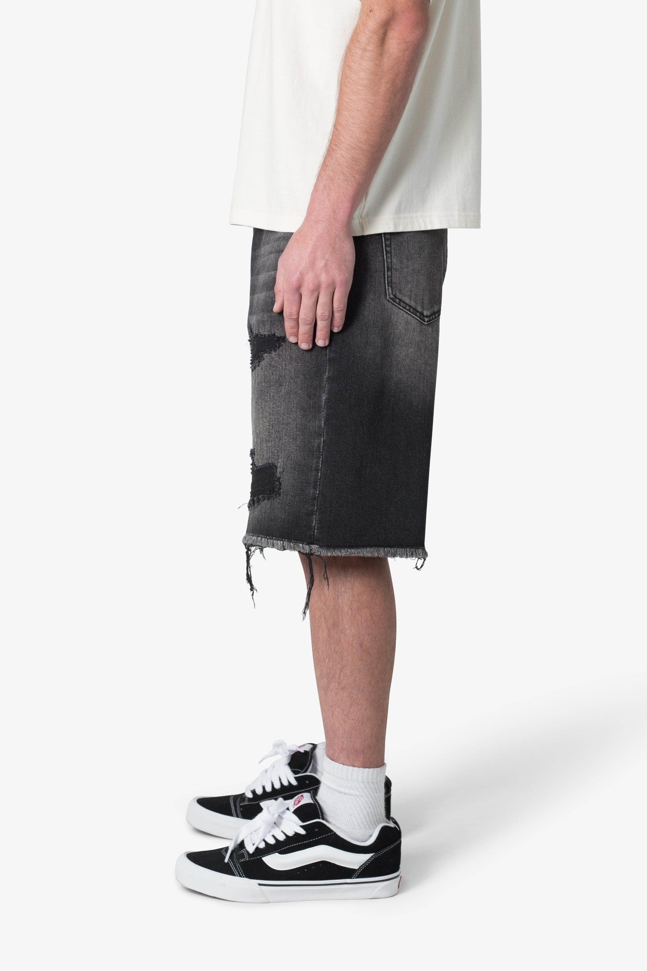 Baggy Rip Denim Shorts - Washed Black Product Image