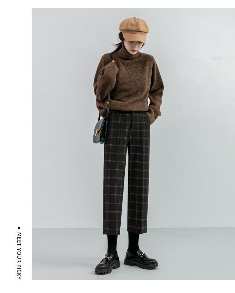 High Rise Plaid Cropped Straight Leg Pants Product Image