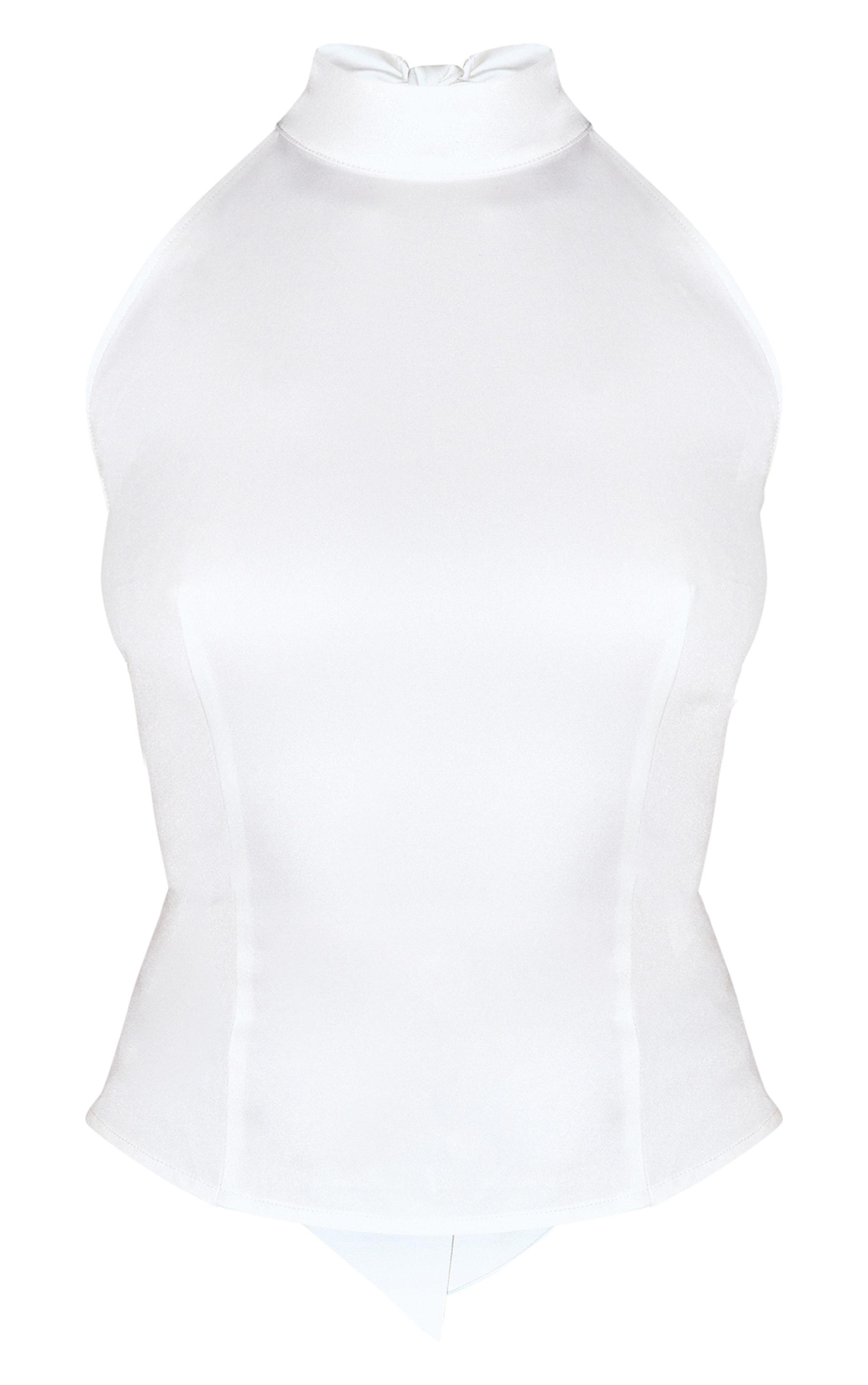 White Woven High Neck Tie Detail Top Product Image