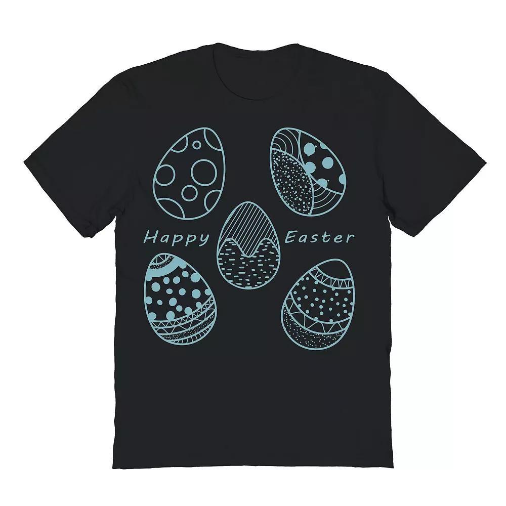 Men's Happy Easter Blue Pattern Easter Graphic Tee, Size: Small, Black Product Image