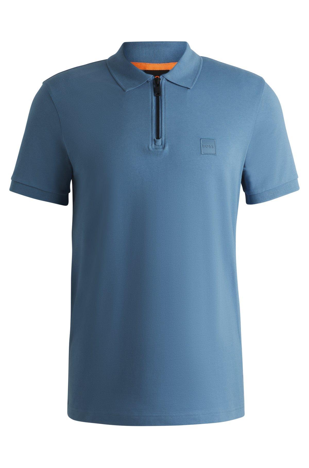 BOSS - Slim-fit knit polo in stretch-cotton piqué - Light Blue Product Image