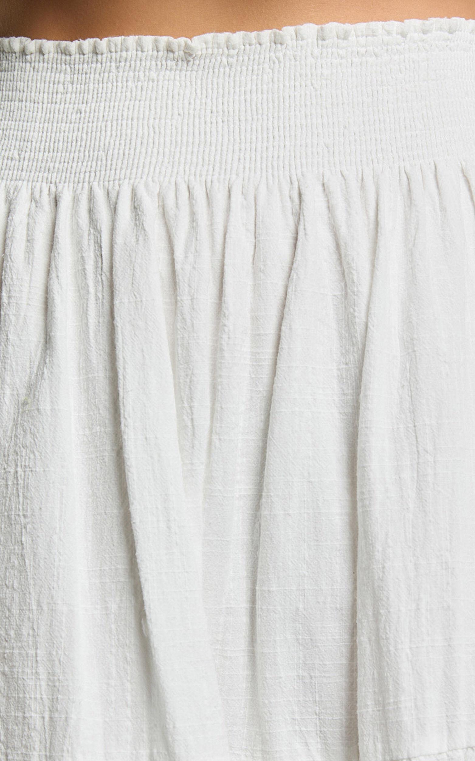 Ruby Midi Skirt - Shirred High Waist Cotton Tiered Skirt in Off White Product Image