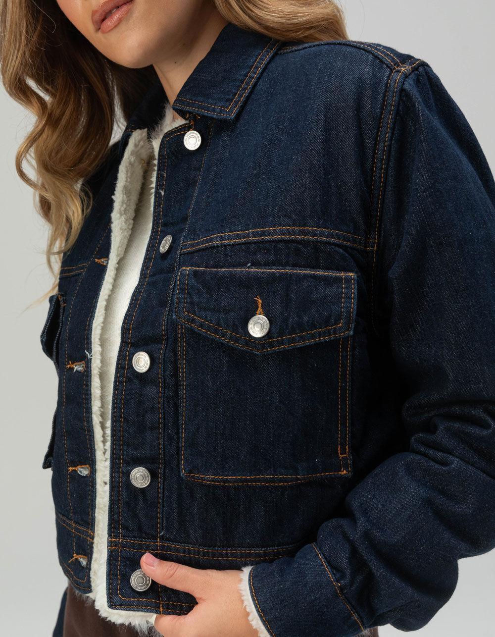 RSQ Womens Sherpa Lined Denim Jacket - DARK RINSE Product Image