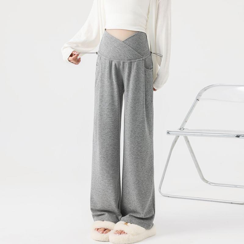 Maternity Mid Waist Plain Wide Leg Pants Product Image