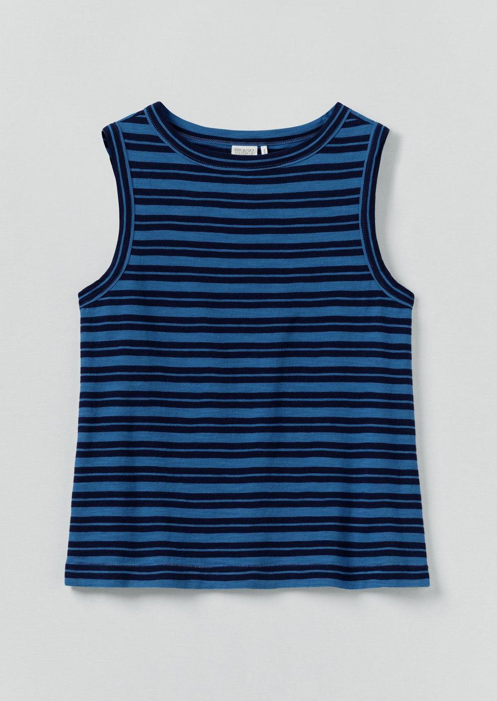 Stripe Cotton Tank Top | Navy/Celestial Blue Product Image