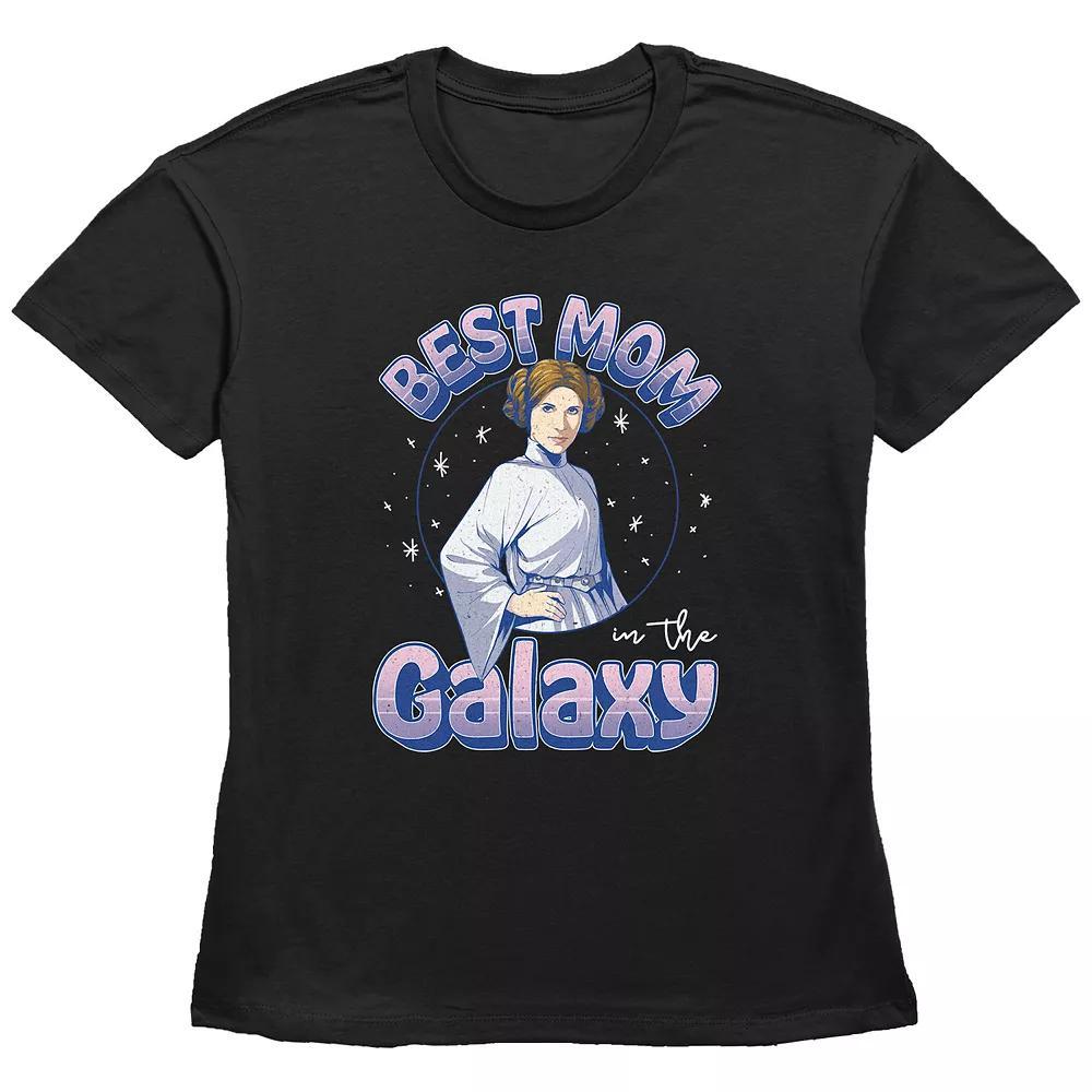 Women's Star Wars Princess Leia Best Mom In The Galaxy Basic Fit Graphic Tee, Size: Small, Black Product Image