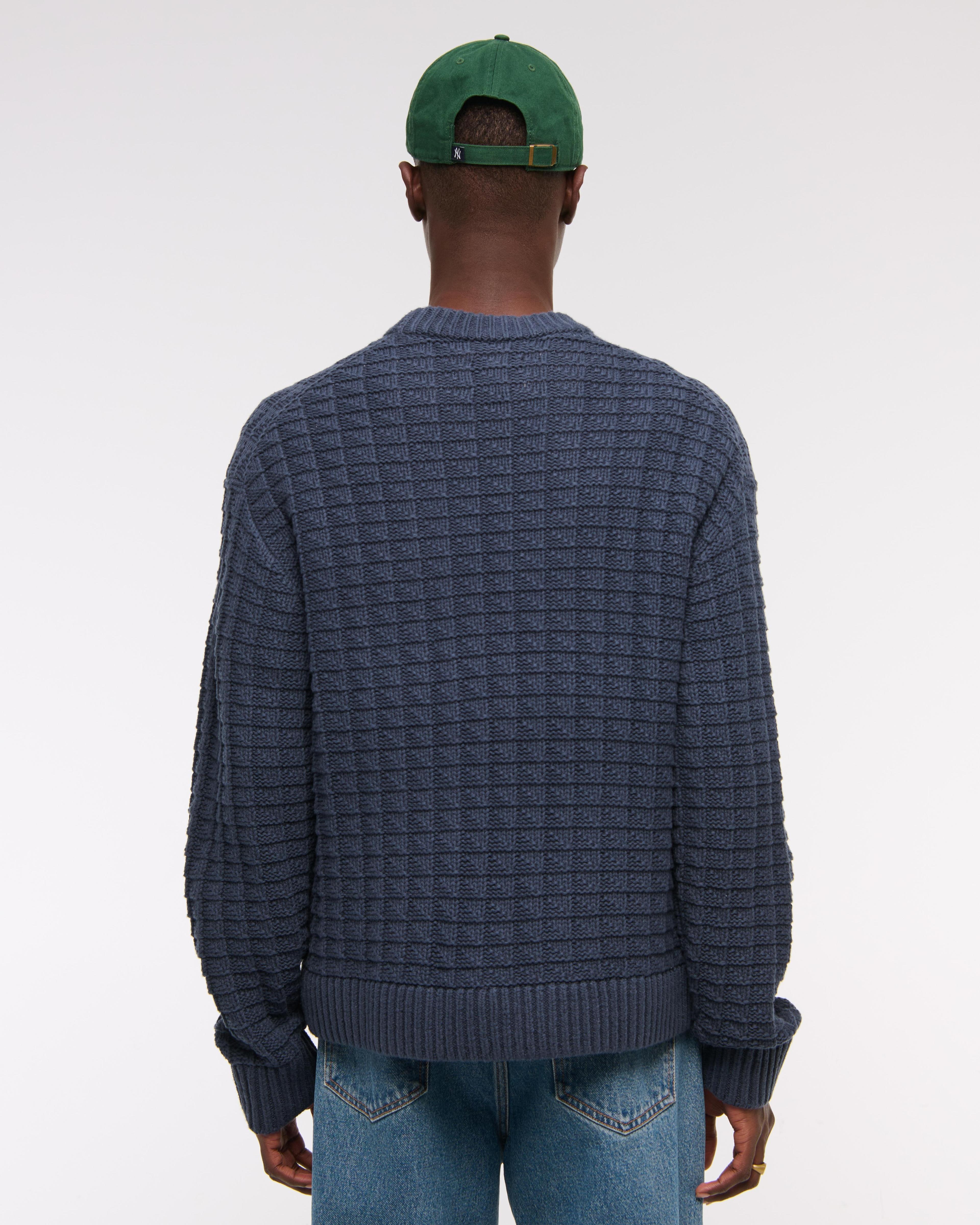 Oversized Checkered Stitch Crew Sweater Product Image