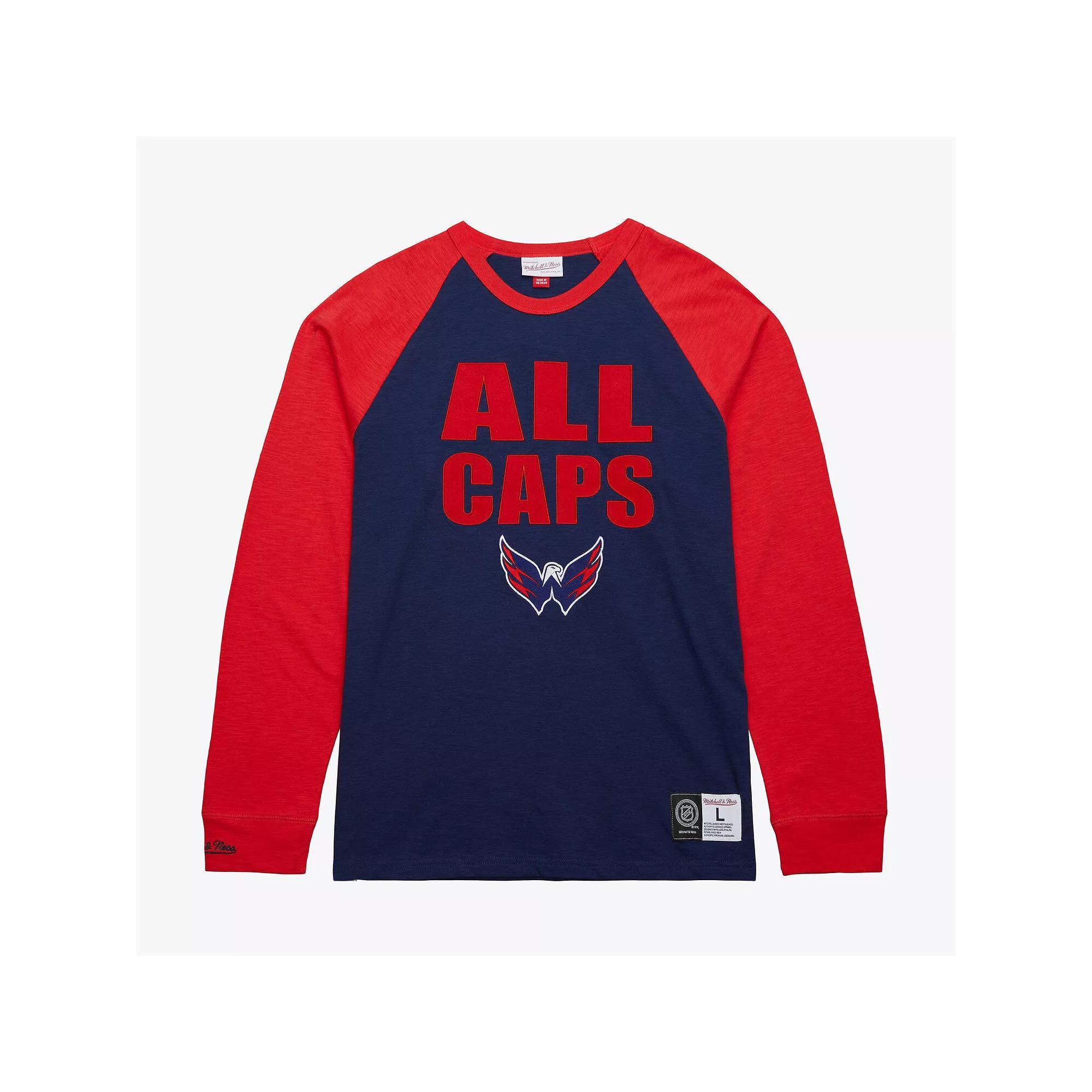 Men's Mitchell & Ness  Navy/Red Washington Capitals Legendary Slub Raglan Long Sleeve T-Shirt, Size: Large, Blue Product Image