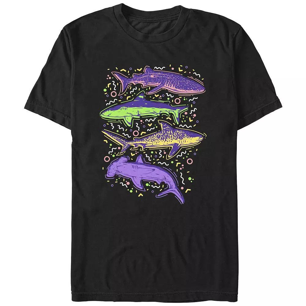 Men's Colorful Sharks And Doodles Graphic Tee,  Product Image