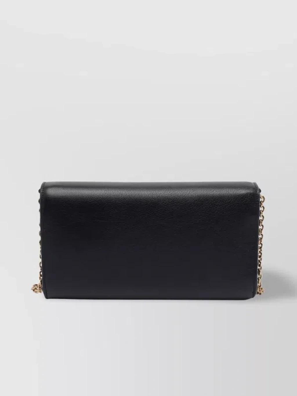 CHLOÉ Iconic Flap Wallet On Chain In Shiny Calfskin In Black Product Image