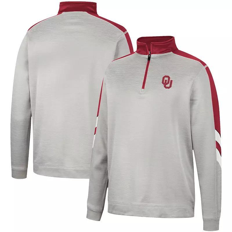 Men's Colosseum Gray/Crimson Oklahoma Sooners Bushwood Fleece Quarter-Zip Jacket, Size: 3XL, Grey Product Image