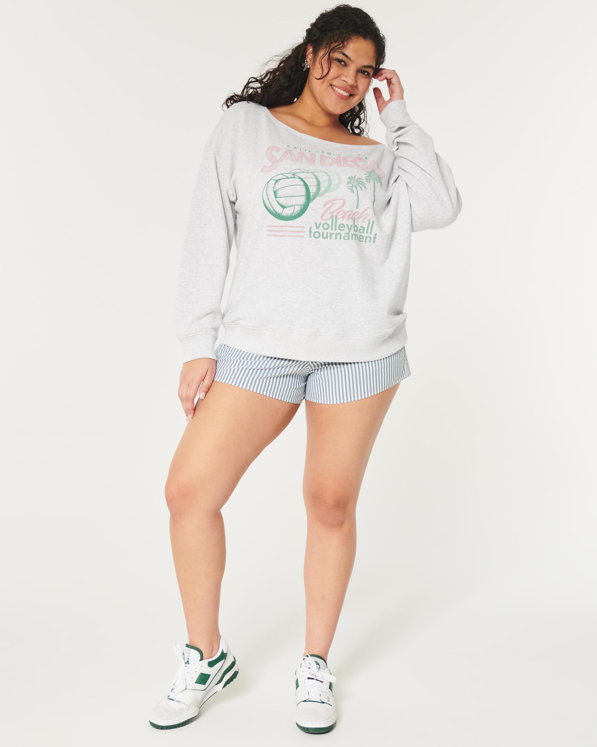 Oversized Off-the-Shoulder Volleyball Graphic Sweatshirt Product Image