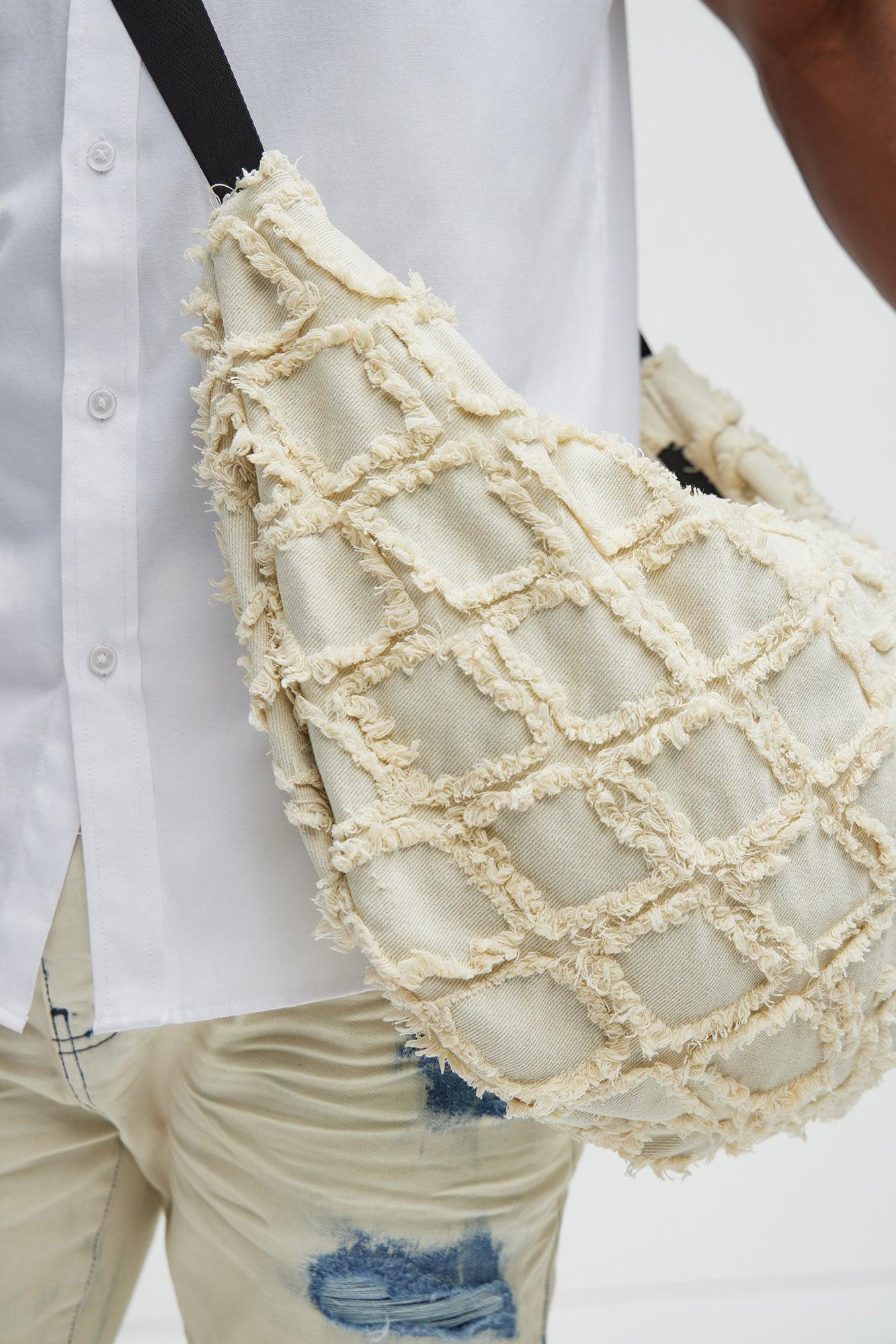 Frayed Denim Sling Bag - White Product Image