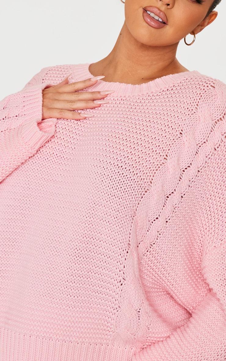Plus Light Pink Oversized Cable Knit Sweater Product Image