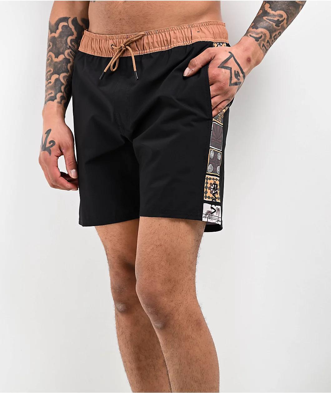 RVCA Apex Elastic Waist Black Camel Board Shorts Product Image