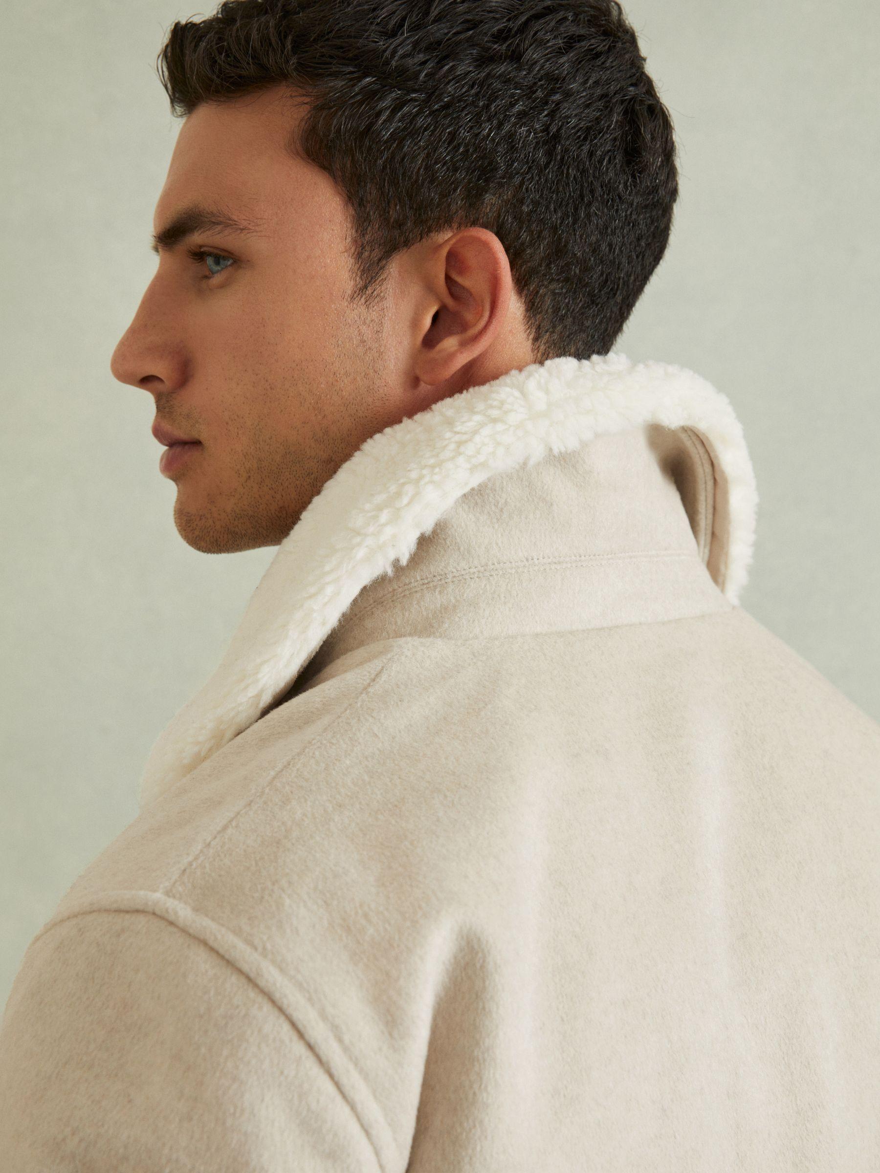 Wool Blend and Faux Shearling Jacket in Stone Melange Product Image
