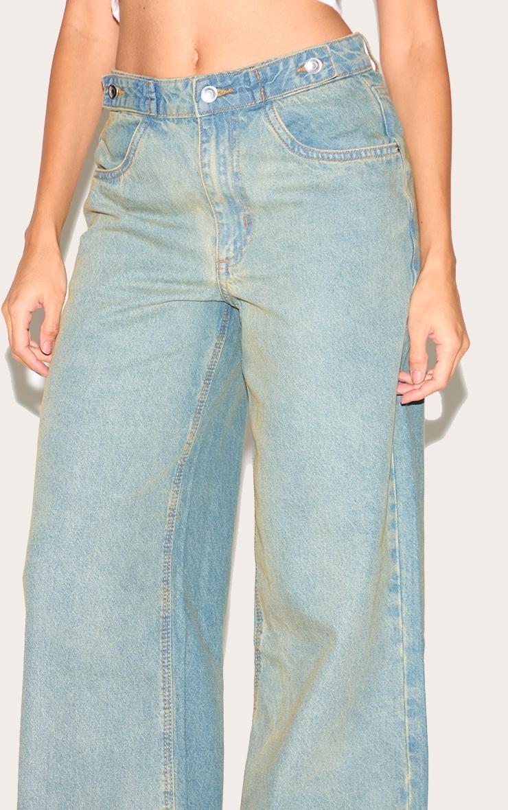 Vintage Mid Rise Button Waistband Wide Leg Jeans Product Image