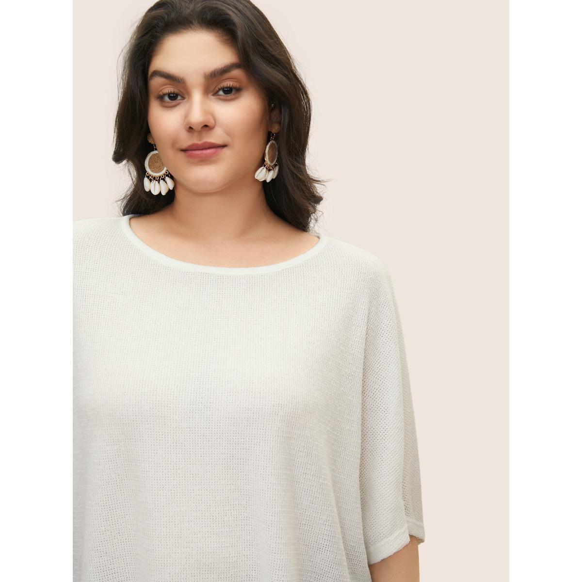 Plus Size Plain Textured Dolman Sleeve Loose T-shirt White Women Casual Non Plain Round Neck Everyday T-shirts BloomChic 22-24/3X Product Image