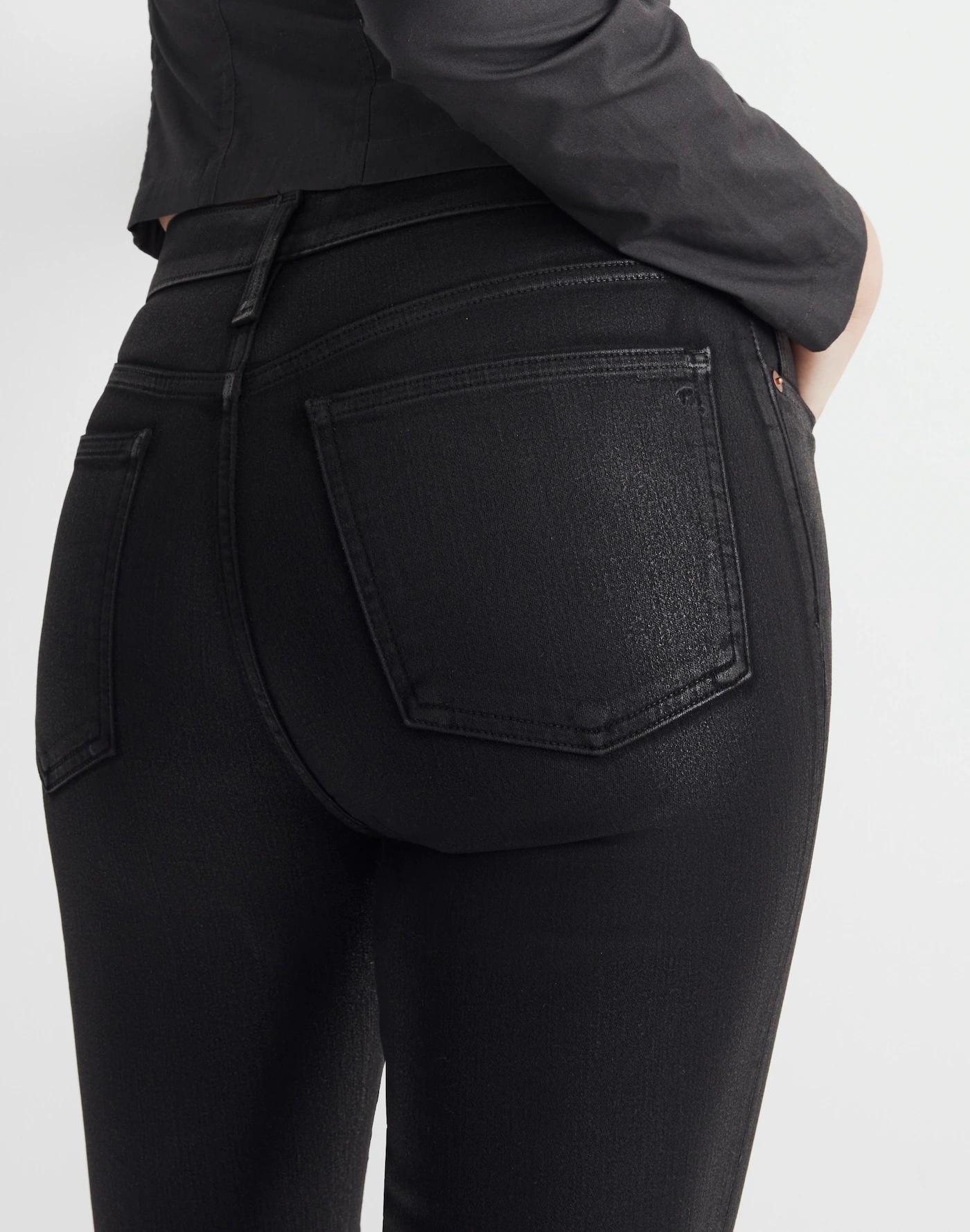 Kick Out Crop Jeans in True Black Wash: Coated Edition Product Image