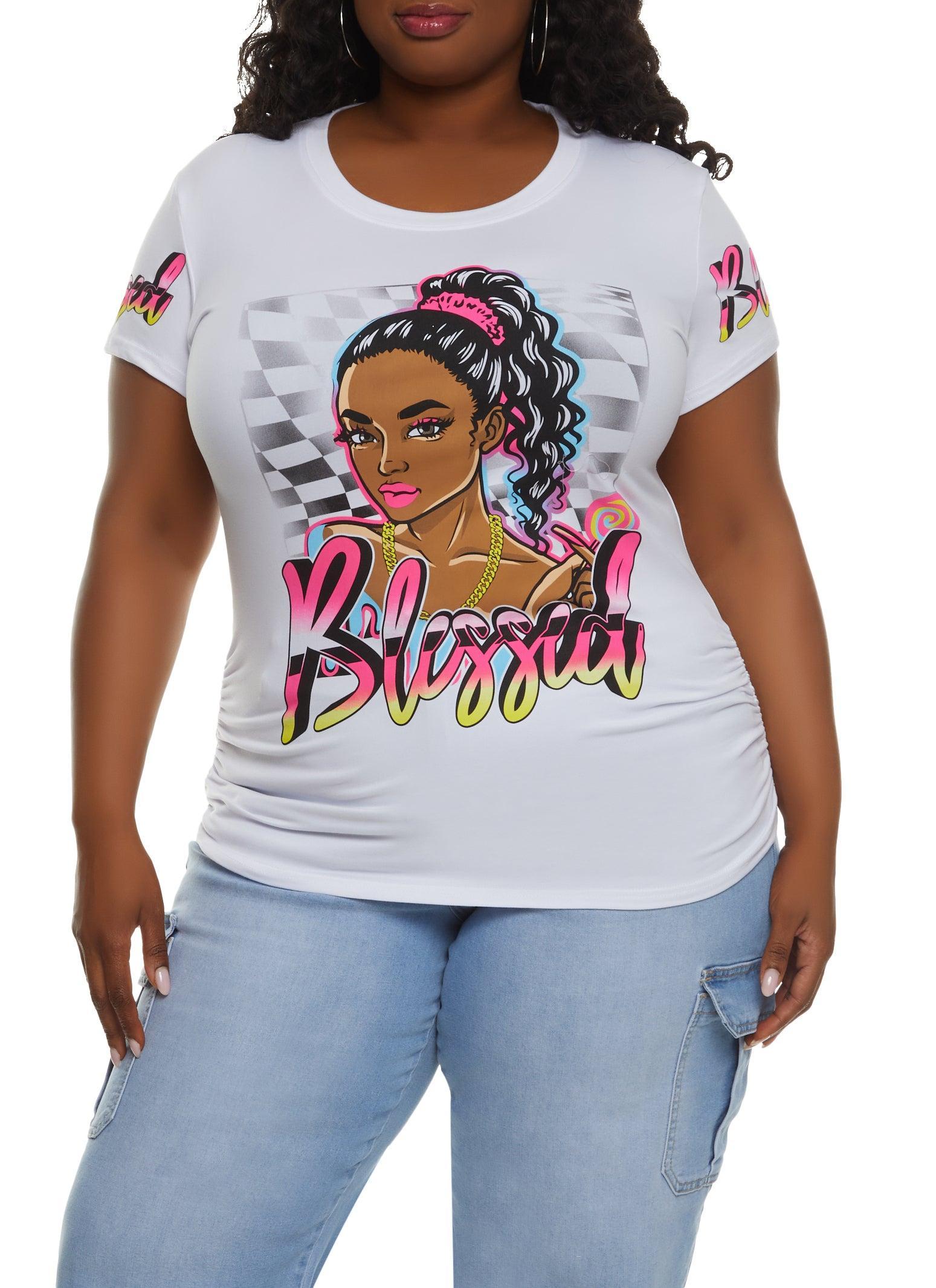 Womens Plus Size Blessed Checkered Graphic Tee Product Image