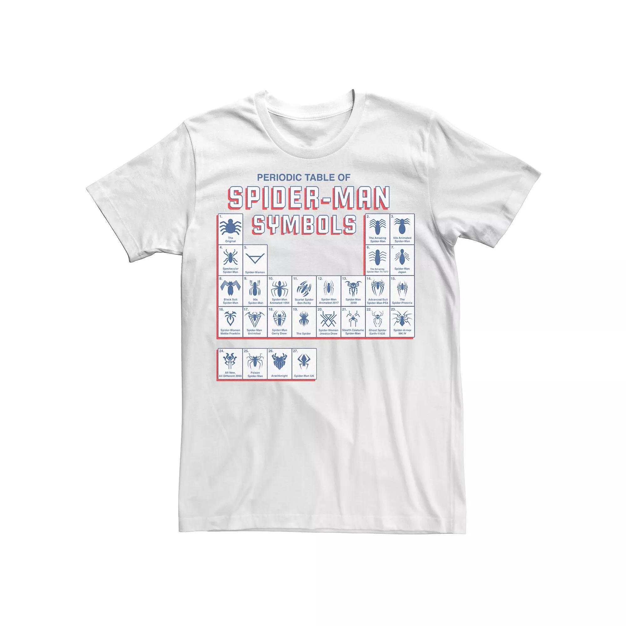 Men's Marvel Spider-Man Table Of Symbols Tee, Size: Small, White Product Image