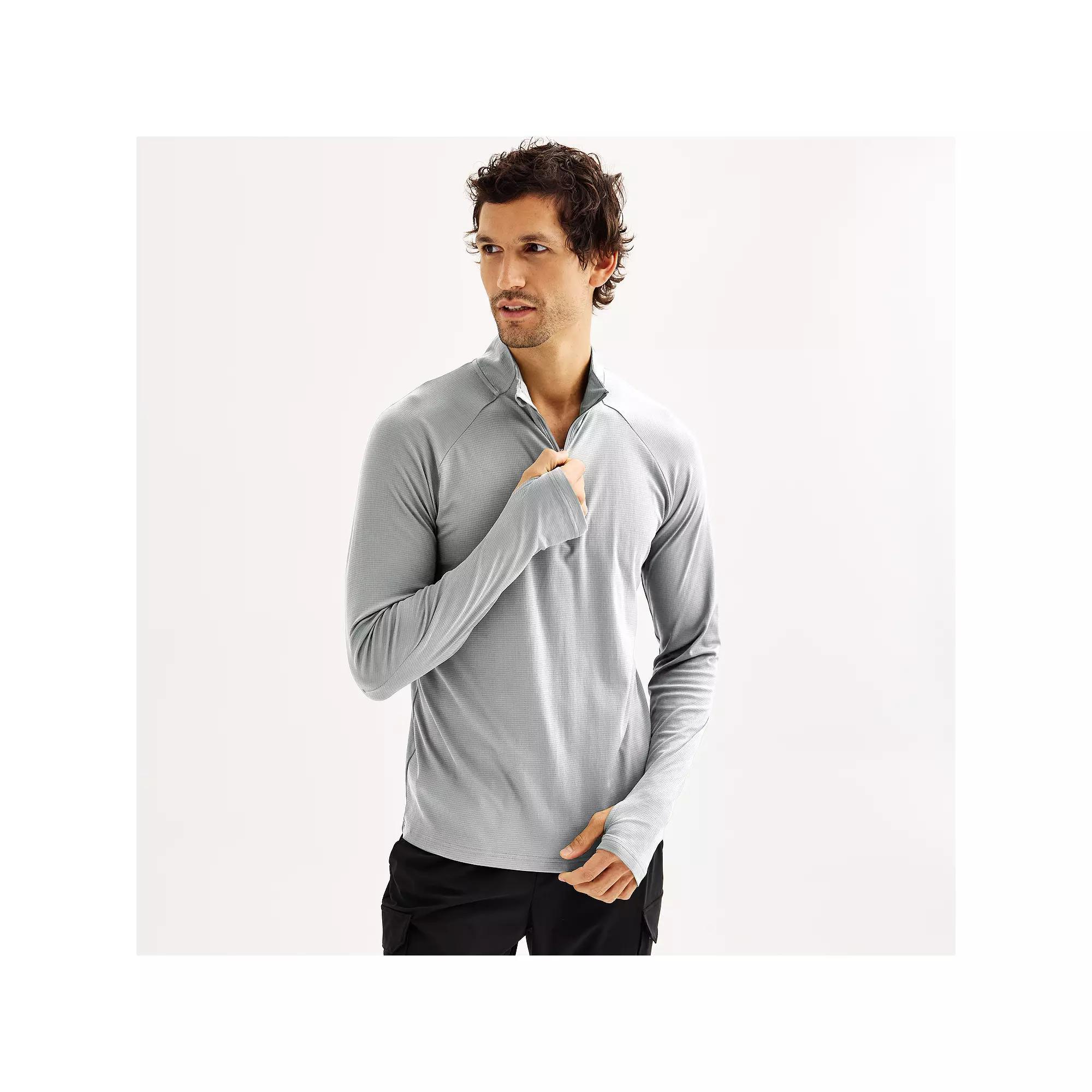 Men's Tek Gear® Long Sleeve Quarter Zip Pullover, Size: Small, Silver Spring Product Image