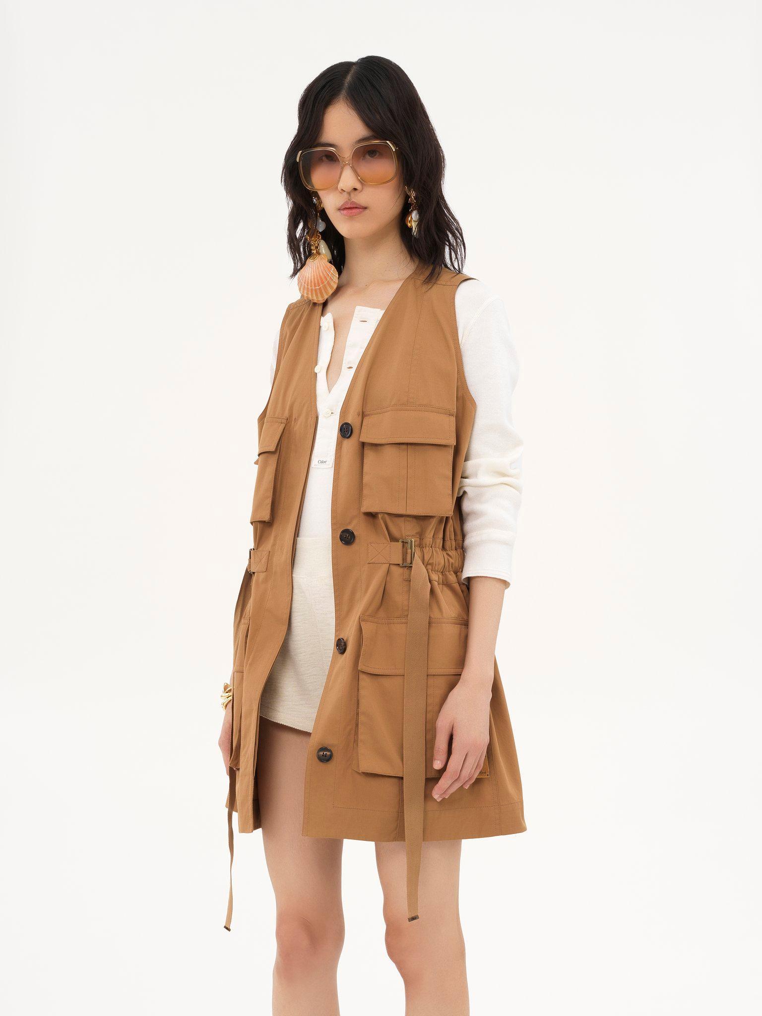 Utilitarian vest in light cotton gabardine Product Image