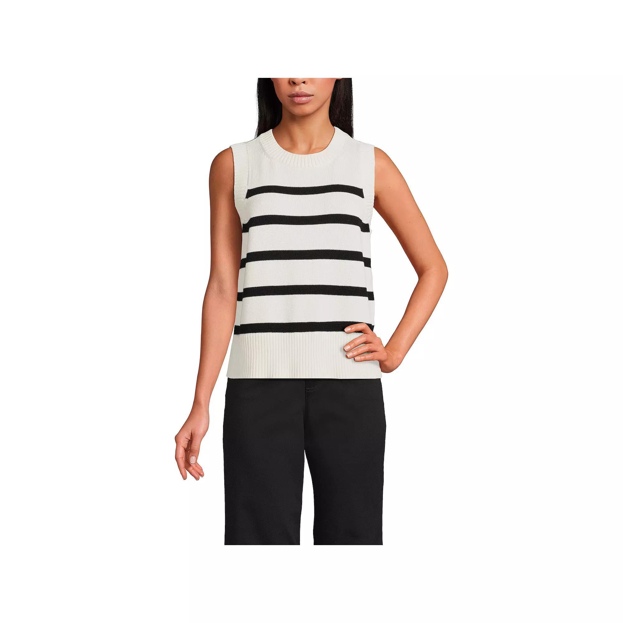 Plus Size Lands' End Drifter Cable Stitch Sweater, Women's, Size: Medium, Ivory Black Stripe Product Image