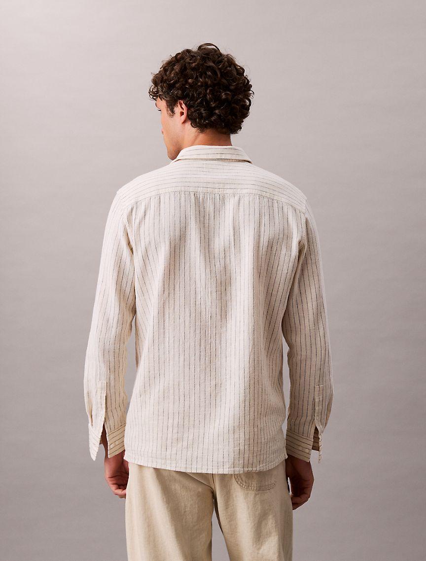 Linen Cotton Stripe Classic Button-Down Shirt Product Image