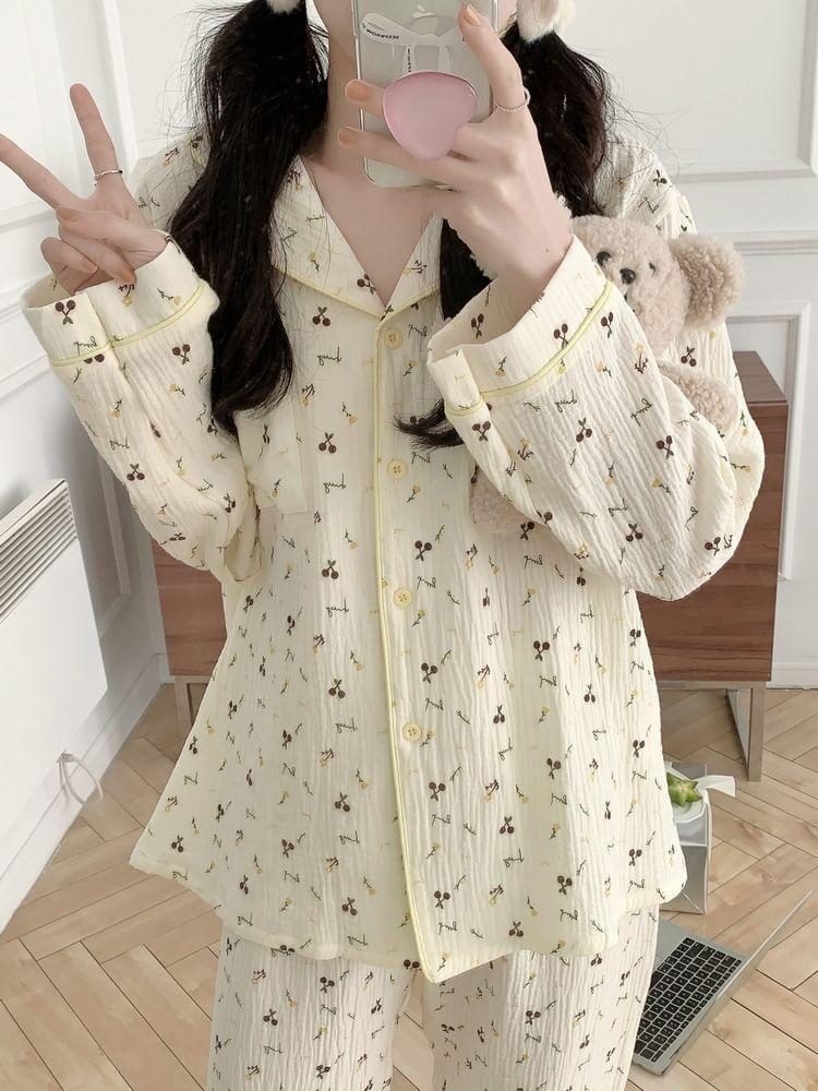 Long-Sleeve Cherry Print Pajama Set Product Image