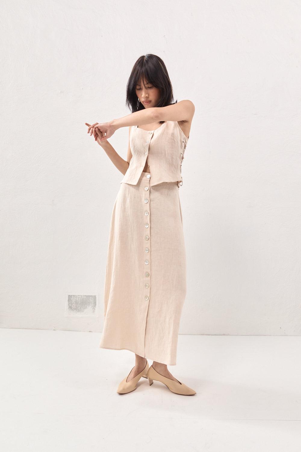 Thames Linen Midi Skirt Natural Product Image