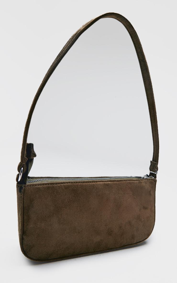 Khaki Faux Suede Zip Shoulder Bag Product Image