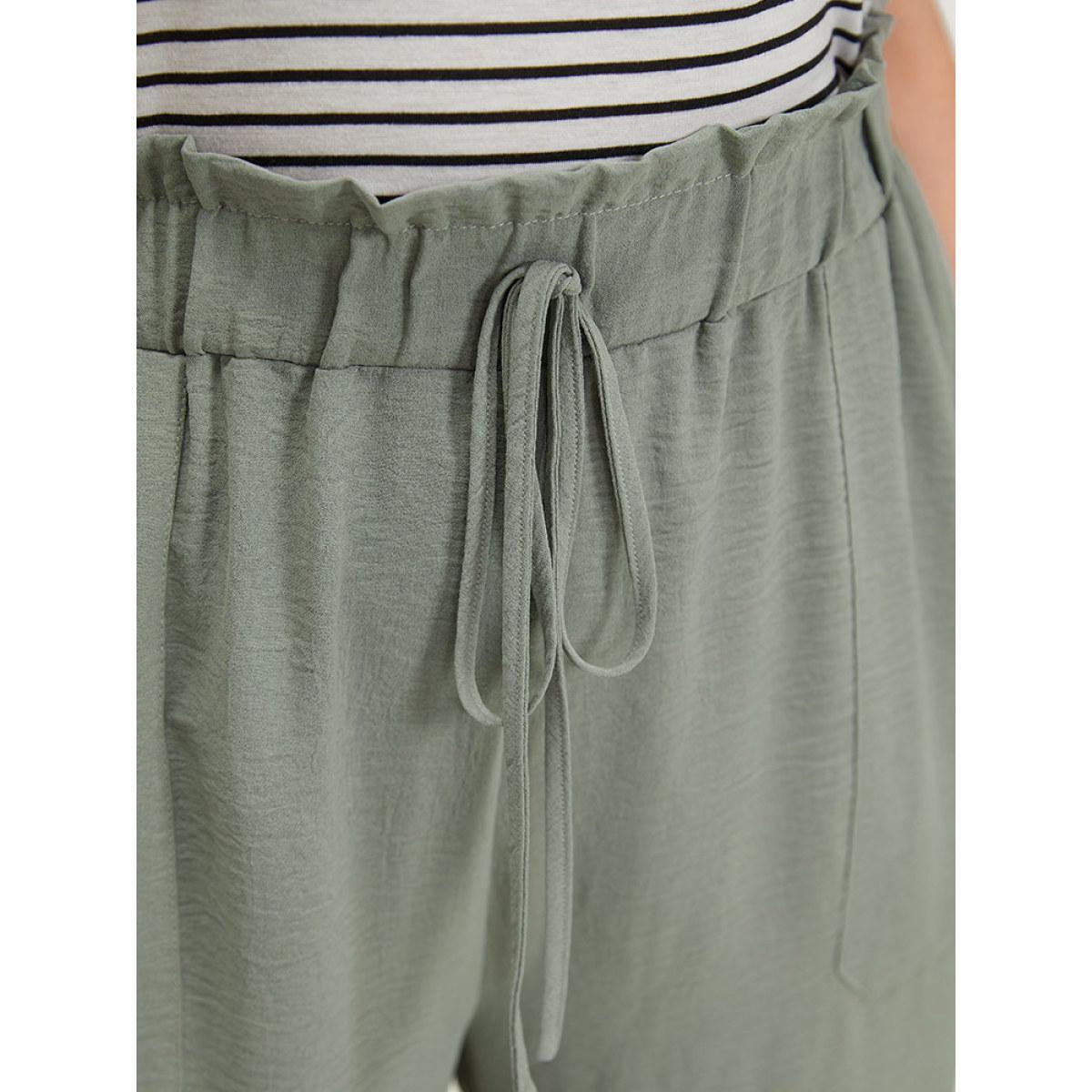 Plus Size Solid Pocket Ties Paperbag Waist Pants Women SlateGray Casual Straight Leg High Rise Dailywear Pants BloomChic 10/M Product Image