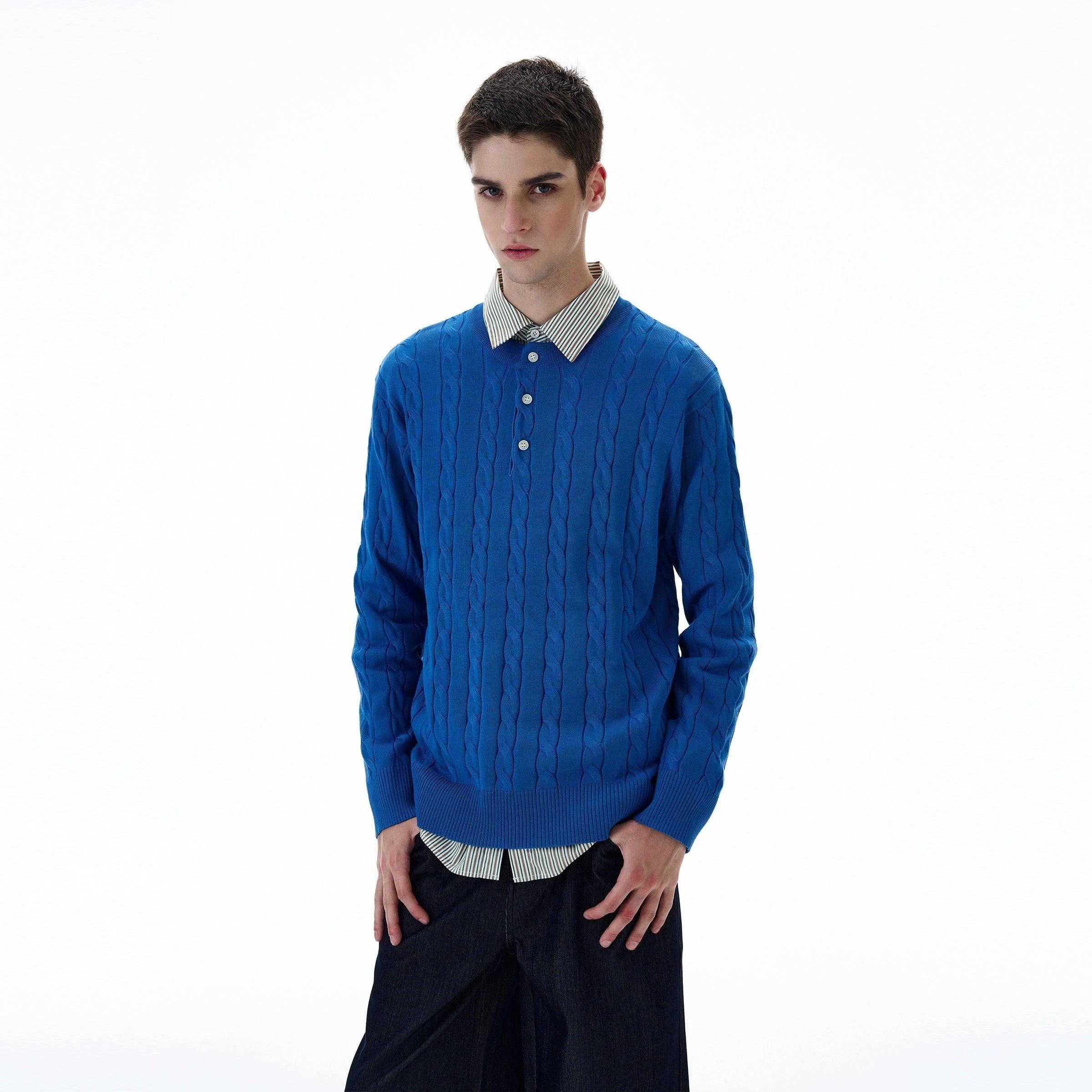 RT No. 20005 TWIST KNIT HENRY COLLAR LONG SLEEVE Product Image