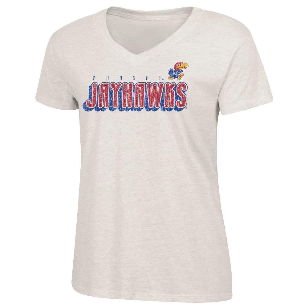 NCAA Kansas Jayhawks Womens Oatmeal V-Neck T-Shirt Product Image