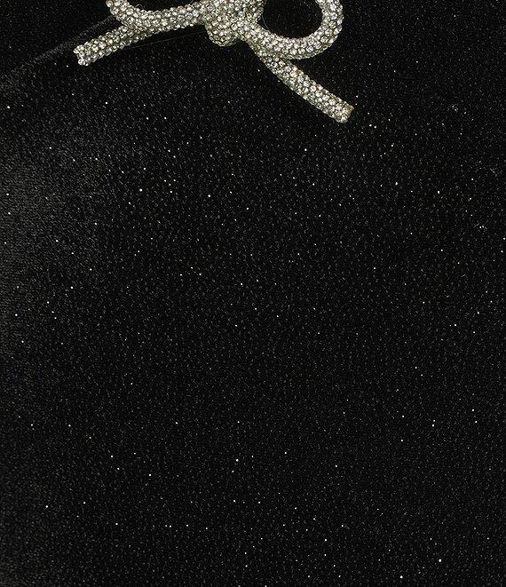 Midnight Doll Glitter Velvet Rhinestone Bow V-Neck Ruffle Front Slit Dress Product Image