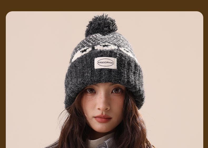 Patterned Pom Pom Knit Beanie Product Image