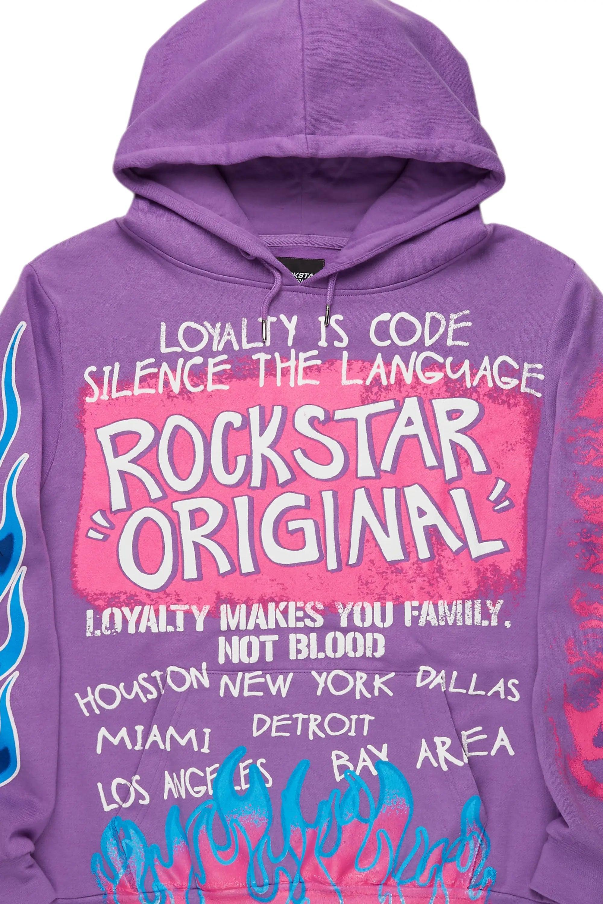 Beno Purple Distressed Graphic Hoodie Male Product Image