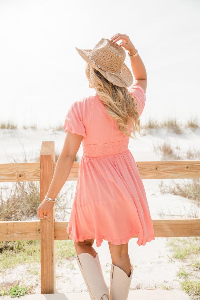 Urban Cowgirl Coral V-Neck Smocked Dress FINAL SALE Product Image