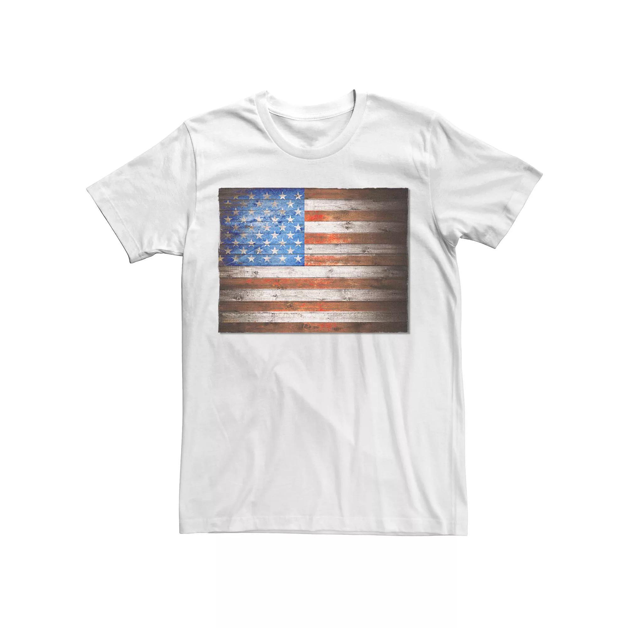 Men's Wooden American Flag Graphic Tee, Size: XXL, White Product Image