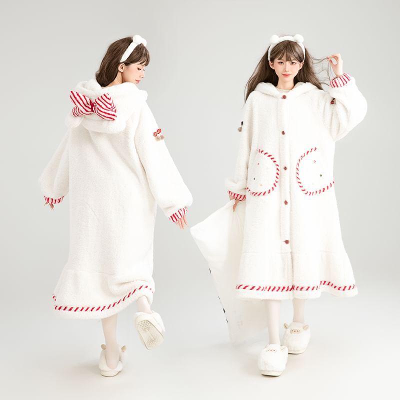 Hooded Stitching Pajama Robe Product Image